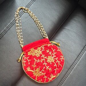 Elegant Red Embroidered Women's Bag